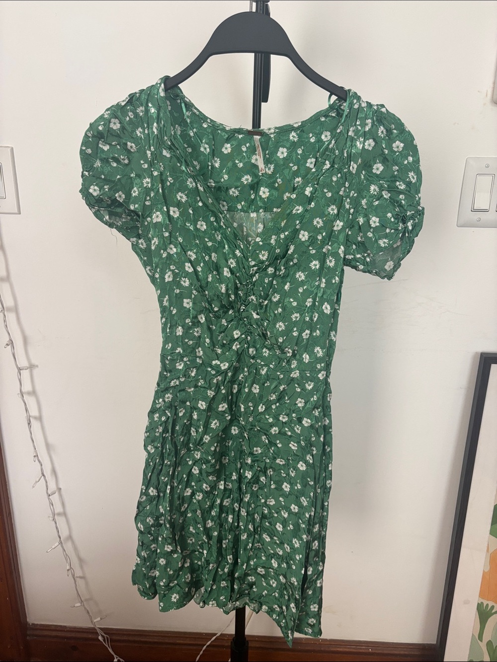 Free People Green Floral Short Sleeve Dress